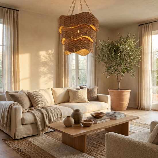 Sculptural Wave Woven-Rope Chandelier
