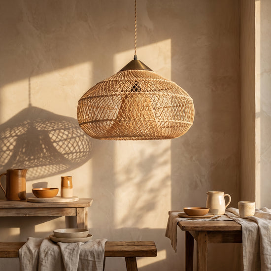 Wabi-Sabi Woven Rattan Dome Pendant