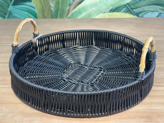 ELE LIGHT & DECOR Outdoor/Indoor Decorative Black Wicker Serving Tray Handle