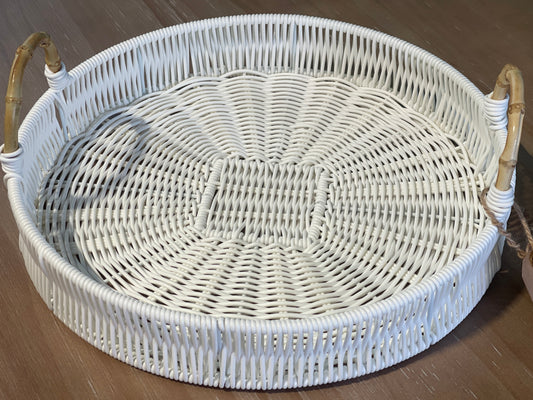 ELE LIGHT & DECOR Outdoor/Indoor Decorative White Wicker Serving Tray With Handle