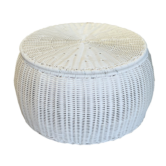 ELE LIGHT & DECOR Outdoor /Indoor White Pouf Wicker Footstool Storage Seat With Lid