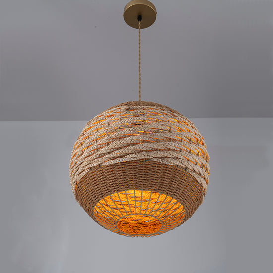 Palma 1 Light Two Tone Natural Woven Globe Pendant Light