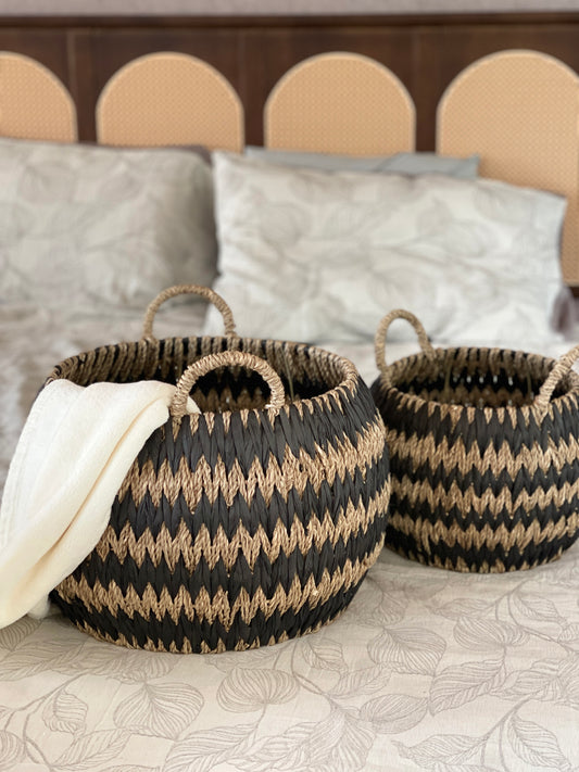 ELE LIGHT & DECOR Woven Seagrass Storage Basket With Handles Set of 2