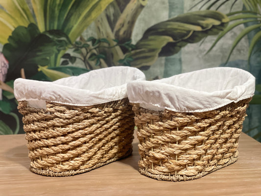 ELE LIGHT & DECOR Woven Baskets Organizer with Linen Built-in Handles Set of 2