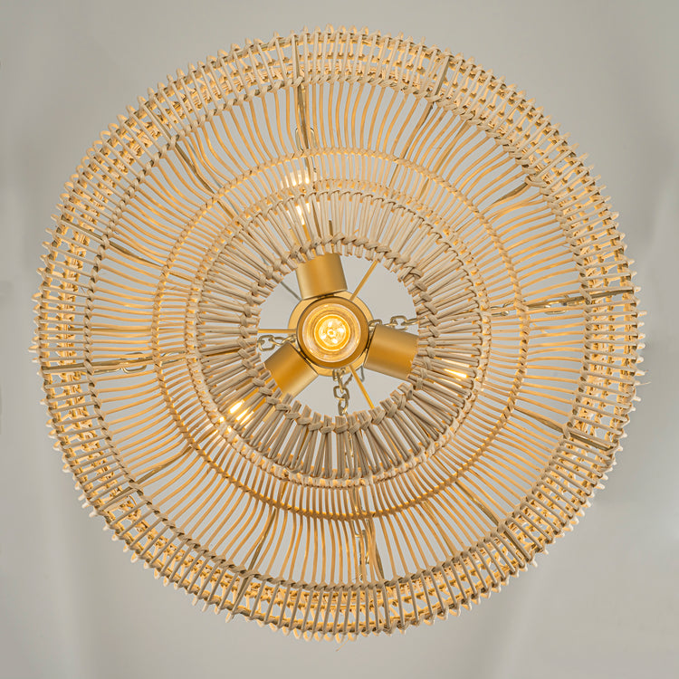 Mahtab 4-Light Tiered Rattan Pendant Chandelier, Coastal Boho Gold Frame