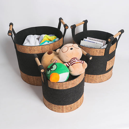 Decorative Storage Basket Bins With Wood Handles Set of 3