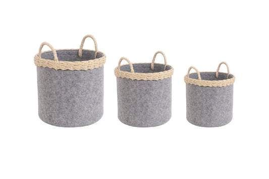 Decorative Woven Rope Storage Basket Bin With Handles Set of 3