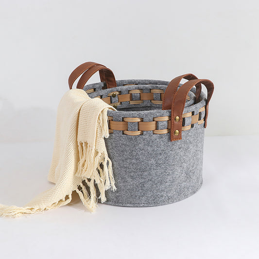 Modern Storage Basket With Faux Leather Handles Set of 3