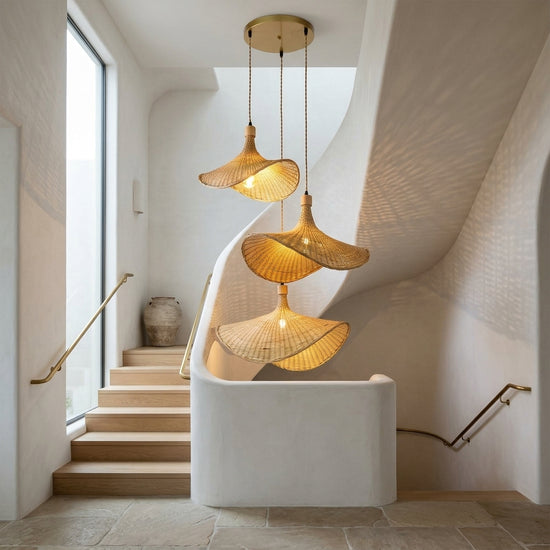 Cascading Petal Rattan Chandelier