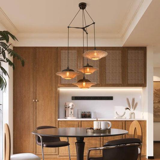 Cascade 4-Light Rattan Coastal Chandelier in Matte Black