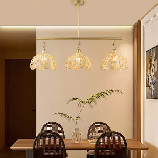 Cali Wicker Flower Linear Pendant Light, Coastal Boho Handwoven Fixture