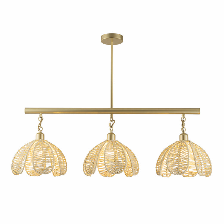 Cali Wicker Flower Linear Pendant Light, Coastal Boho Handwoven Fixture