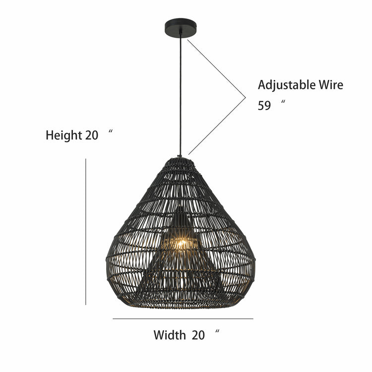 Serina 1-Light Wicker Outdoor Pendant Light, Coastal Boho Style Dome - Handwoven Matte Black