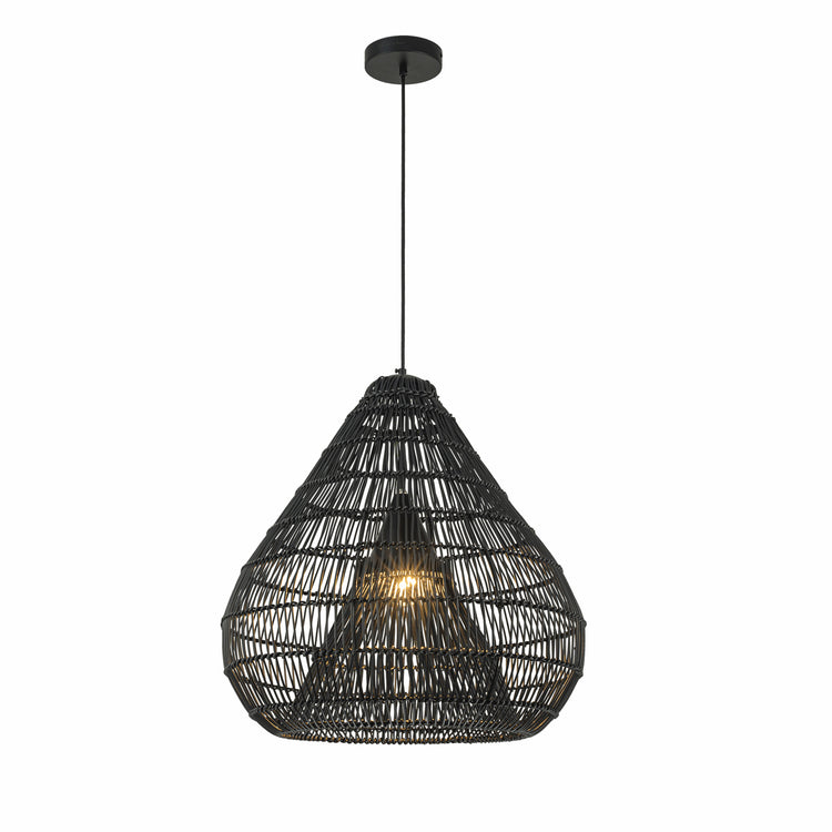 Serina 1-Light Wicker Outdoor Pendant Light, Coastal Boho Style Dome - Handwoven Matte Black