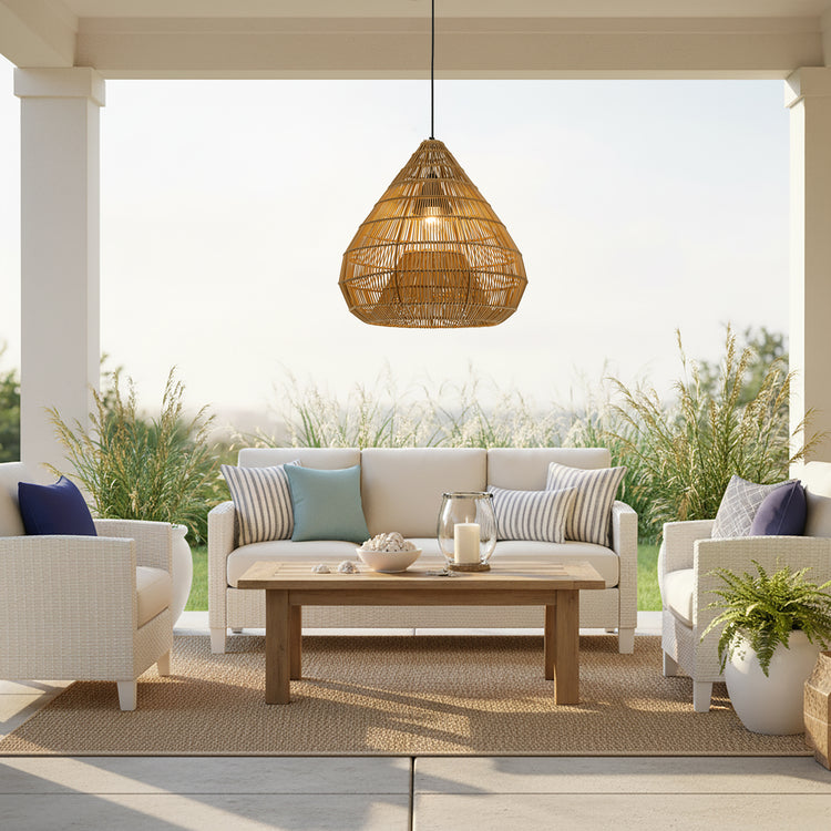 Serina 1-Light Wicker Outdoor Pendant Light, Coastal Boho Style Dome - Handwoven