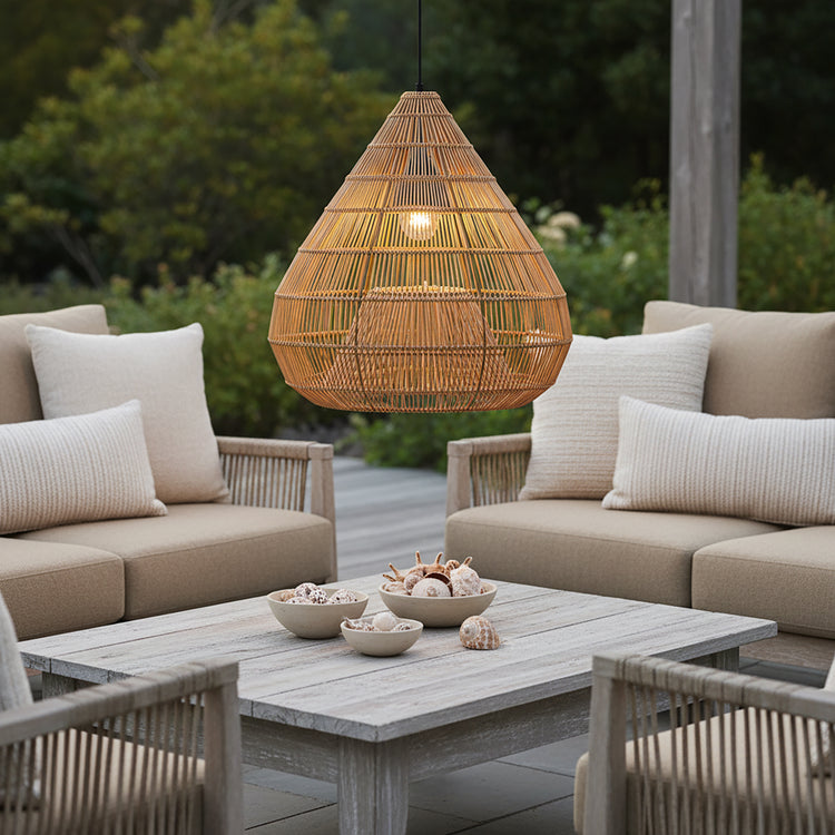 Serina 1-Light Wicker Outdoor Pendant Light, Coastal Boho Style Dome - Handwoven