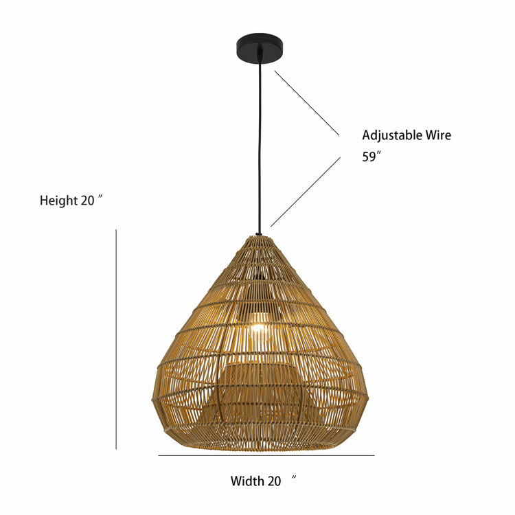 Serina 1-Light Wicker Outdoor Pendant Light, Coastal Boho Style Dome - Handwoven