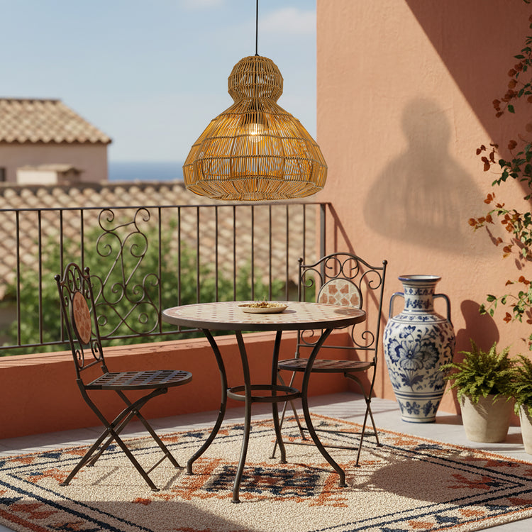 Ciel 1-Light Wicker Outdoor Pendant Light, Coastal Boho Style Scalloped- Handwoven