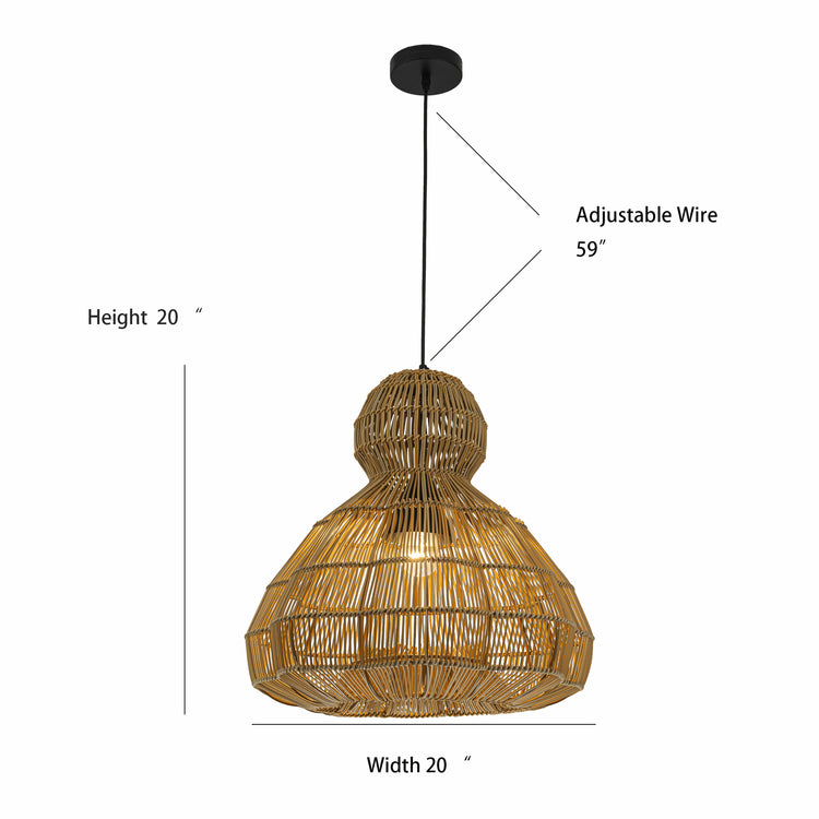 Ciel 1-Light Wicker Outdoor Pendant Light, Coastal Boho Style Scalloped- Handwoven