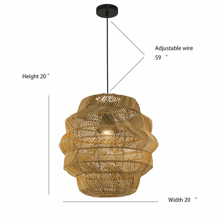 Cana 1-Light Wicker Outdoor Pendant, Coastal Boho Tiered Drum - Handwoven