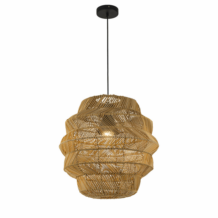 Cana 1-Light Wicker Outdoor Pendant, Coastal Boho Tiered Drum - Handwoven