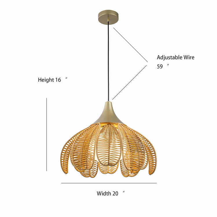 Kamala 1-Light Wicker Outdoor Pendant Light Coastal Boho Style Flower Handwoven