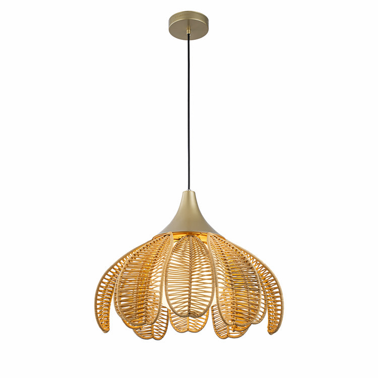 Kamala 1-Light Wicker Outdoor Pendant Light Coastal Boho Style Flower Handwoven