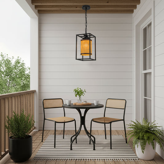 Nyla 1-Light Rattan Outdoor/Indoor Coastal Boho Lantern Pendant Light