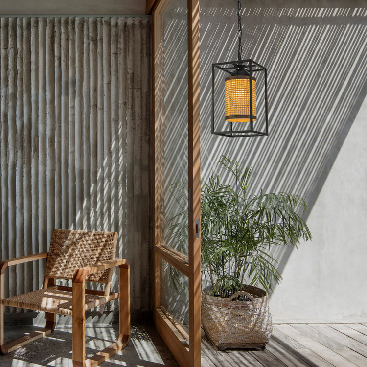 Nyla 1-Light Rattan Outdoor/Indoor Coastal Boho Lantern Pendant Light