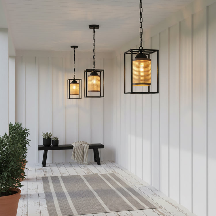 Nyla 1-Light Rattan Outdoor/Indoor Coastal Boho Lantern Pendant Light