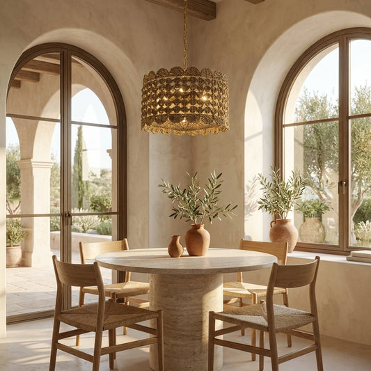 Riva Natural Seagrass Scalloped Pendant Light, Coastal Handwoven 4-Light Fixture