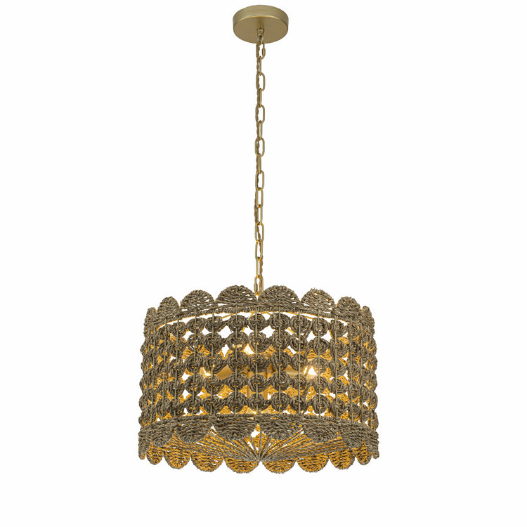 Riva Natural 4-Light Seagrass Scalloped Pendant, Coastal Boho - Handwoven