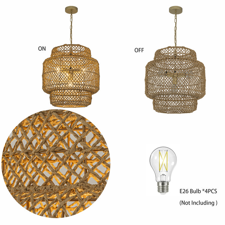 Clair 4-Light Rattan Tiered Pendant, Coastal Boho - Handwoven