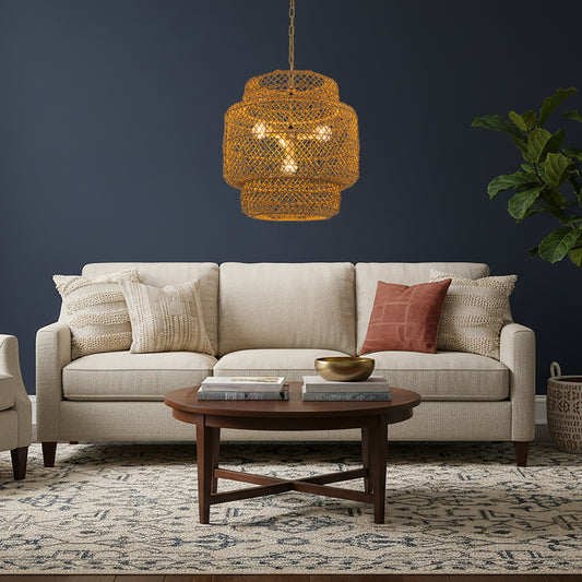 Clair 4-Light Rattan Hemp Tiered Pendant, Coastal Boho - Handwoven