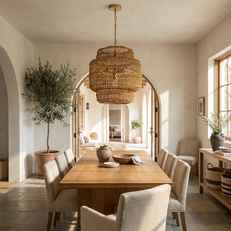 Clair 4-Light Rattan Tiered Pendant, Coastal Boho - Handwoven