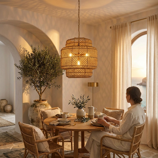 Clair 4-Light Rattan Tiered Pendant, Coastal Boho - Handwoven