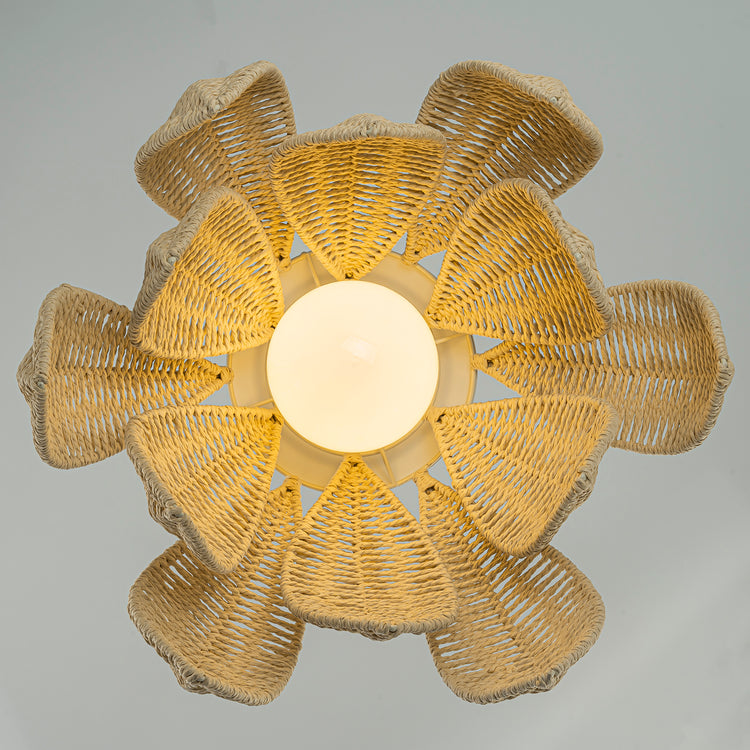 Yume 1-Light Rattan Lotus Pendant, Coastal Boho - Handwoven
