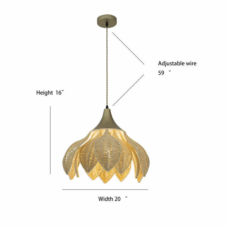 Yume 1-Light Rattan Lotus Pendant, Coastal Boho - Handwoven