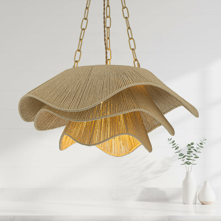 Alana 1-Light Rattan Tiered Pendant, Coastal Boho - Handwoven