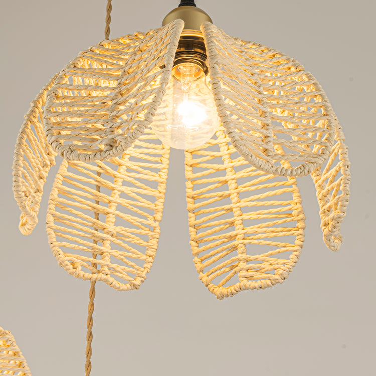 Cali 3-Light Rattan Hemp Cluster Pendant, Coastal Boho Handwoven Lighting