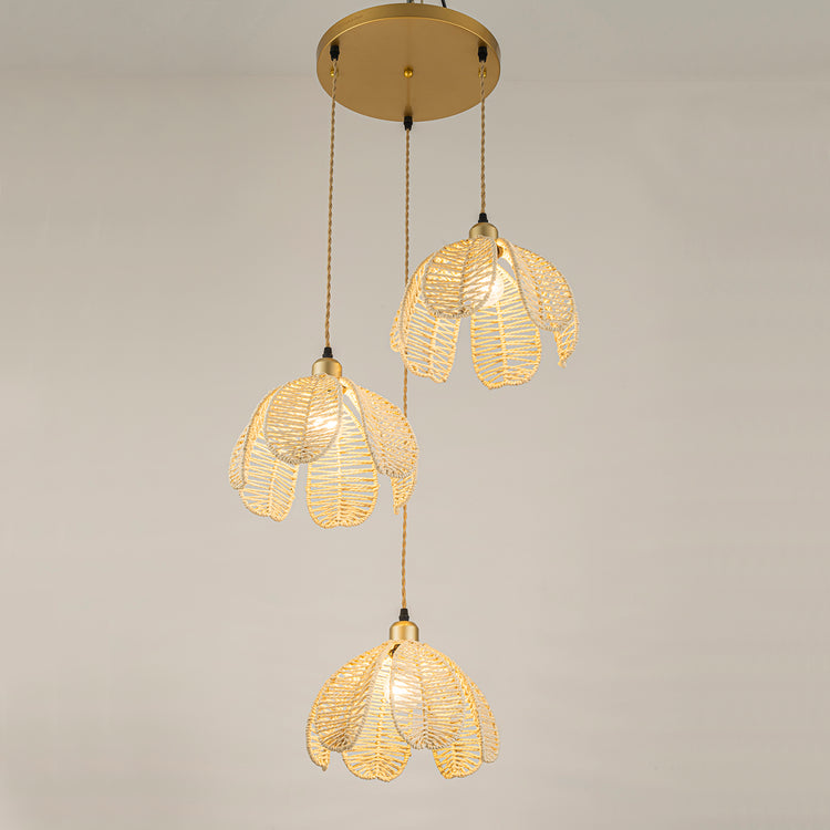 Cali 3-Light Rattan Hemp Cluster Pendant, Coastal Boho Handwoven Lighting