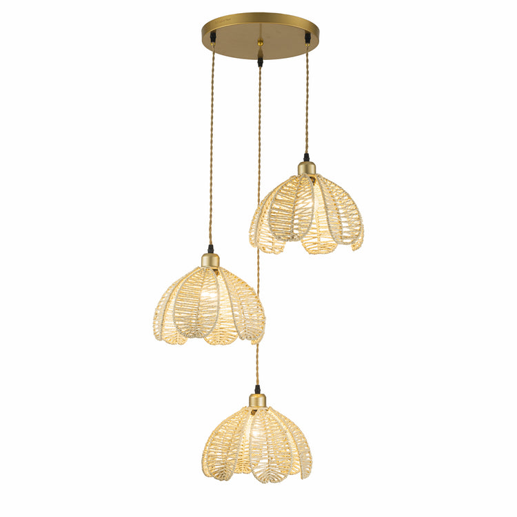 Cali 3-Light Rattan Hemp Cluster Pendant, Coastal Boho Handwoven Lighting