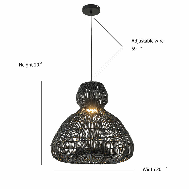 Ciel 1-Light Wicker Outdoor Pendant Light, Coastal Boho Style Scalloped- Handwoven Matte Black