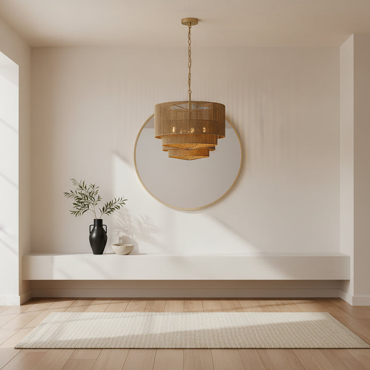 Armida 3-Light Rattan Rope Tiered Drum Pendant, Coastal Boho - Handwoven Brown
