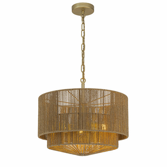 Armida 3-Light Rattan Rope Tiered Drum Pendant, Coastal Boho - Handwoven Brown