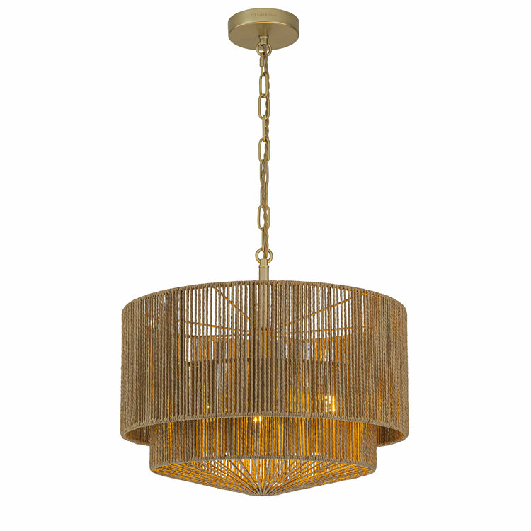 Armida 3-Light Rattan Rope Tiered Drum Pendant, Coastal Boho - Handwoven Brown