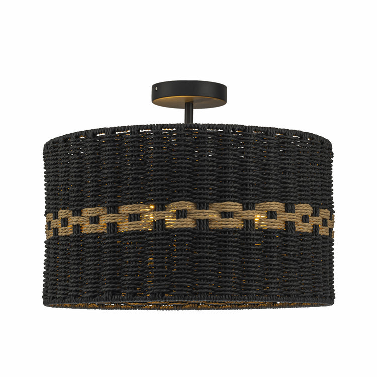 Kira 3-Light Rattan Rope Drum Pendant, Coastal Boho - Handwoven