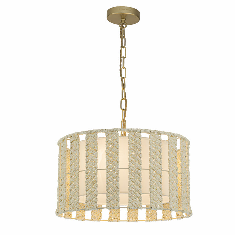 Roka 3-Light Rattan Rope Drum Pendant, Coastal Boho - Handwoven