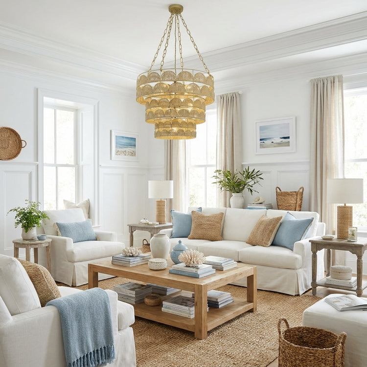 Auris 7-Light Rattan Tiered Chandelier, Coastal Boho Handwoven Statement Lighting