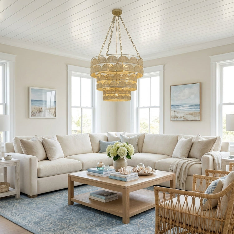 Auris 7-Light Rattan Tiered Chandelier, Coastal Boho Handwoven Statement Lighting